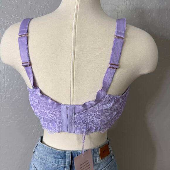 Savage X Fenty Women's Curvy Lace Unlined Bra, Lavender, 42G - Picture 6 of 7